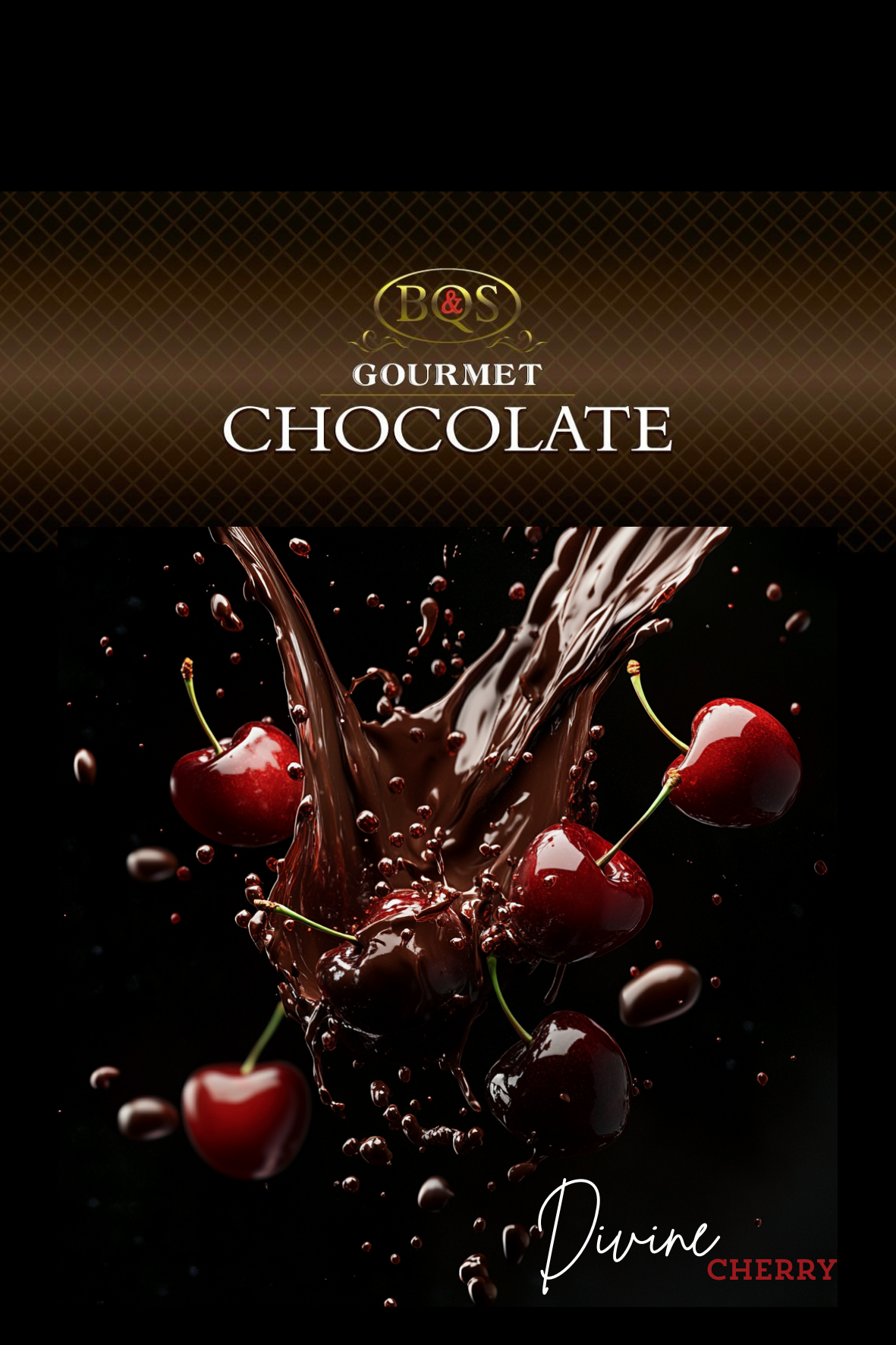 Divine Cherry Milk Chocolate box with 30 bags, highlighted by vibrant cherry and rich chocolate splash.