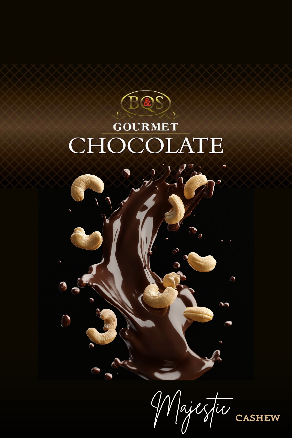 Majestic Cashew Dark Chocolate with roasted cashews; box of 30 bags.