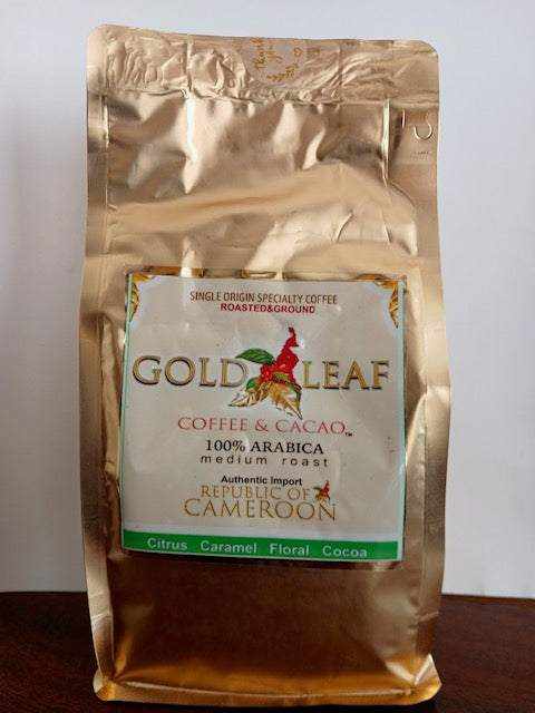 Gold Leaf Coffee medium roast Arabica beans from Cameroon with caramel and chocolate notes